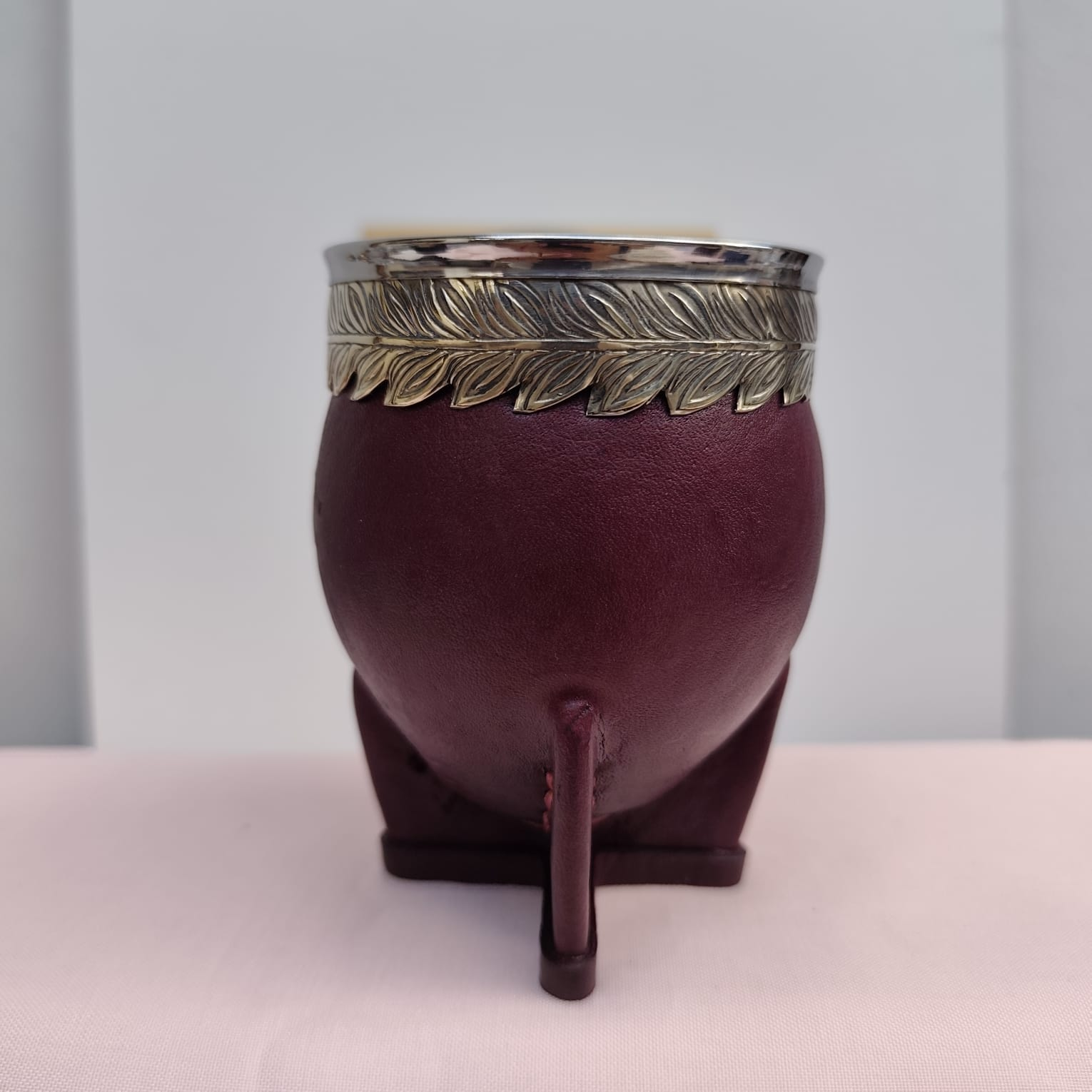 Mate imperial premium guarda de alpaca calada - calabaza - cuero repujado borravino