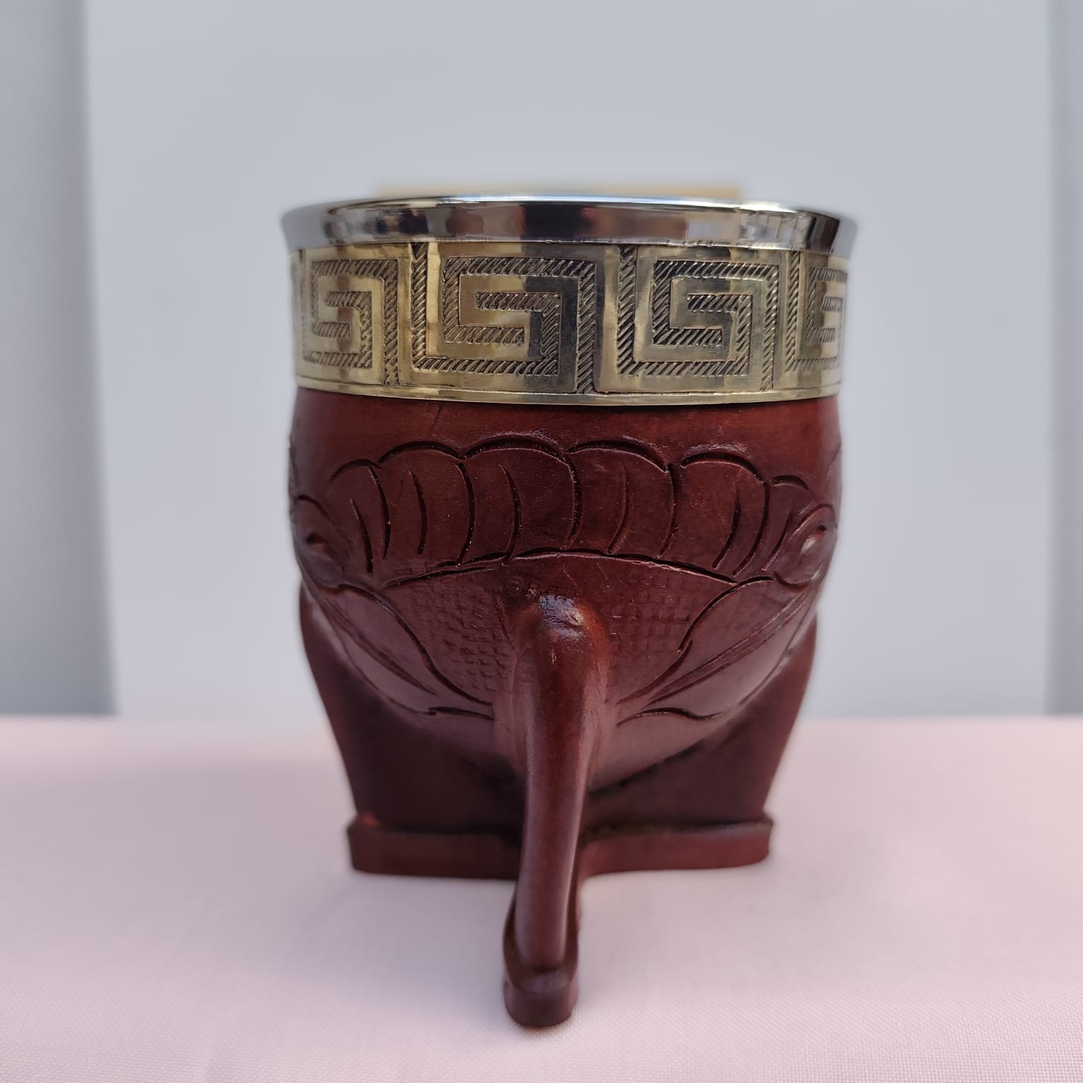 Mate Imperial de alpaca cuero repujado marron